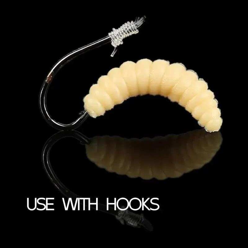 50 Piece Mixed Soft Worm Fishing Bait Set - Bread Worms & Maggots - Bionic Soft Bait with Fishy Scent