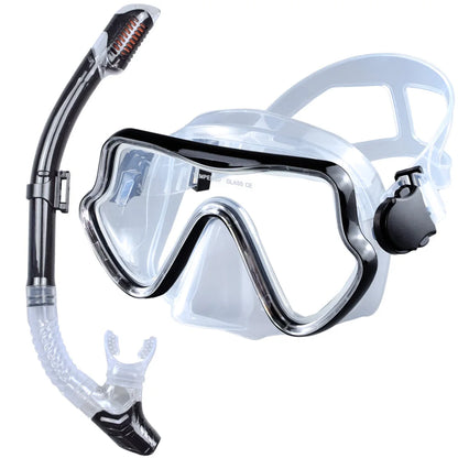 Professional Adult Diving Mask & Snorkel Kit - Tempered Glass Panoramic Swimming Goggles with Training Snorkel Gear