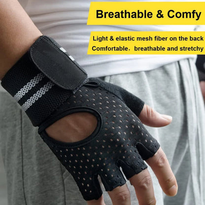 Half-Finger Workout Gloves with Wrist Support - Weight Lifting & Gym Training