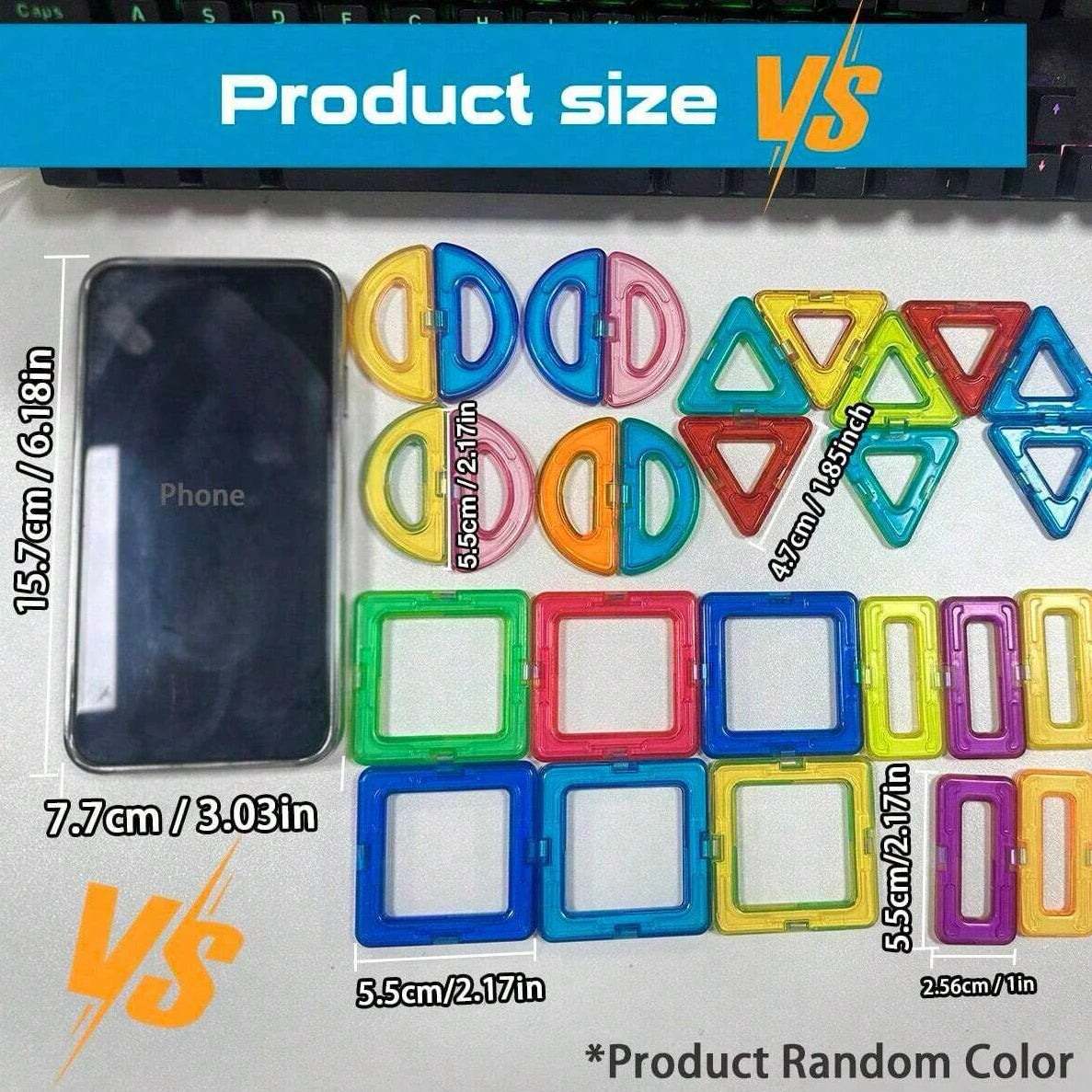 Magnetic Building Blocks Set - Medium Size 60-Piece STEM Construction Toy, Educational DIY Magnet Tiles for Learning & Creative Play