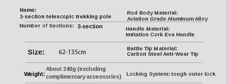 Premium Ultralight Telescopic Trekking Poles - 2PCS Adjustable Walking Sticks with Quick Lock System for Hiking