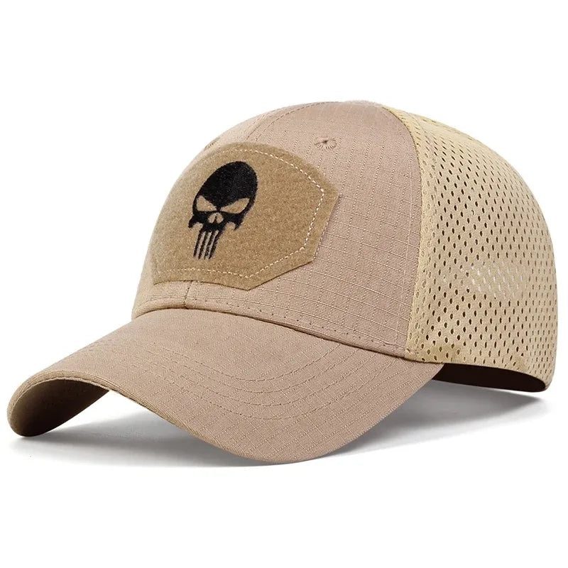 Adjustable Baseball Cap with Skull Embroidery Patch - 2025 Breathable Outdoor Sunscreen Hat for Spring & Autumn