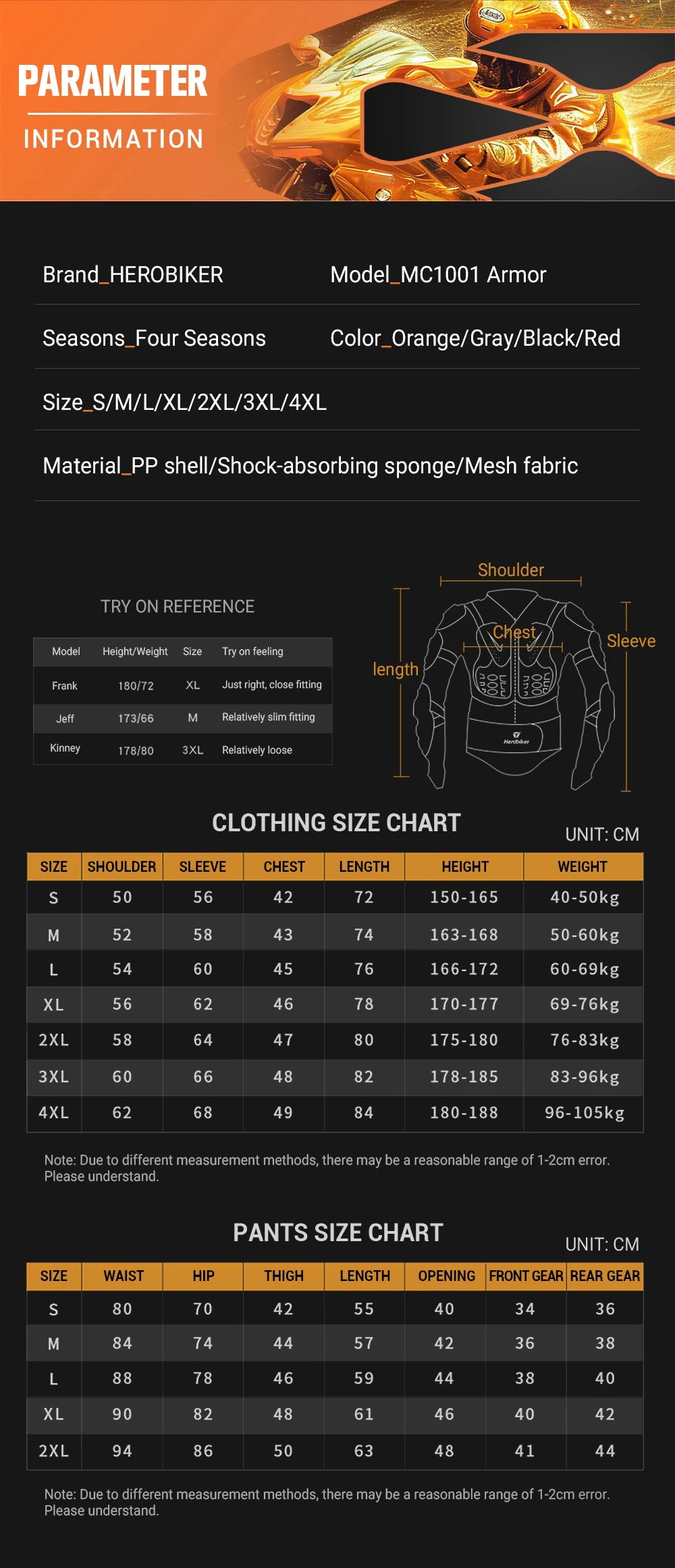 Men's Full Body Armor Motorcycle Jacket - Motocross Enduro Racing Protection Equipment (S-4XL)