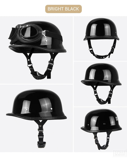 DOT Certified German Leather Vintage Half Helmet - Open Face Motorcycle Helmet for Biker Pilot (S-XXL)