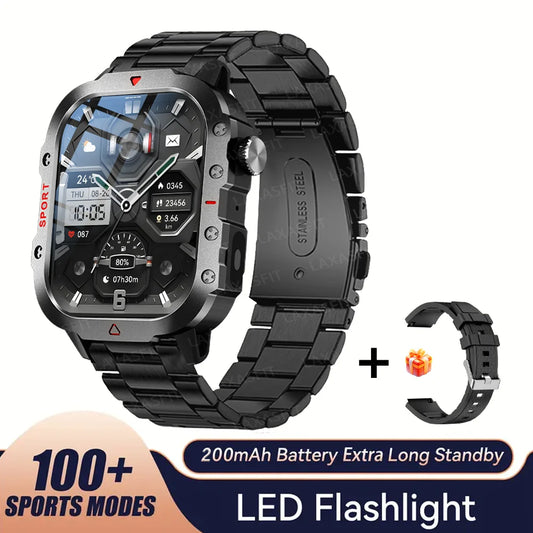 Outdoor Sports Smart Watch - 2.01" HD Screen with LED Flashlight & Bluetooth Calling for Men & Women