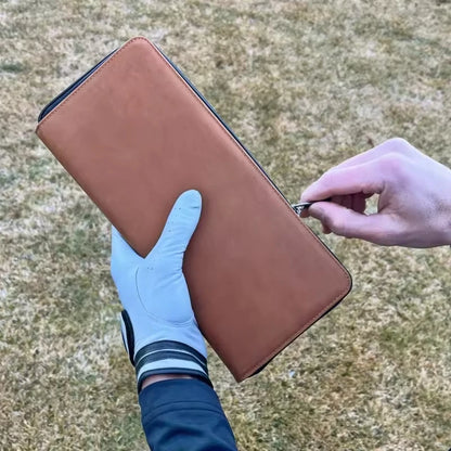 Premium Leather Golf Glove Storage Wallet - Zippered Organizer Bag