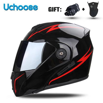 DOT Certified Modular Flip-Up Motorcycle Helmet - Dual Visor Cross-Country Safety Helmet - Unisex