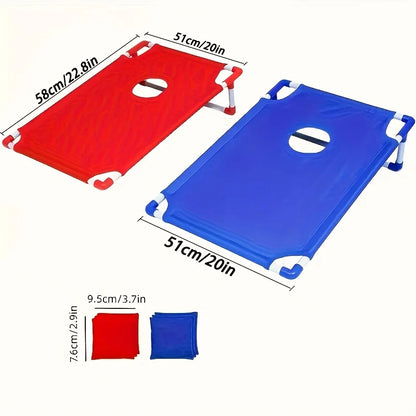 Portable Corn Hole Game Set - Red & Blue Foldable Beach Bag Toss Game (1 Set)