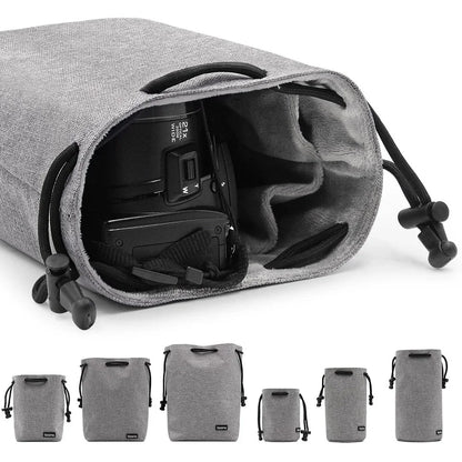 Camera Lens Bag - Waterproof Drawstring Pouch with Fleece Protection for DSLR Cameras