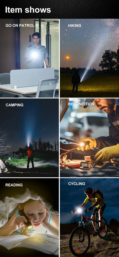 LED Camping Torch Flashlight - High Power Rechargeable USB Spotlight