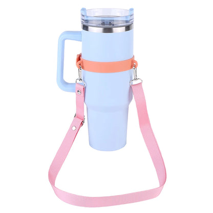 Silicone Water Bottle Handle with Adjustable Shoulder Strap - Hands-Free Carrier for 30oz/40oz Tumblers - Universal Fit Bottle Holder