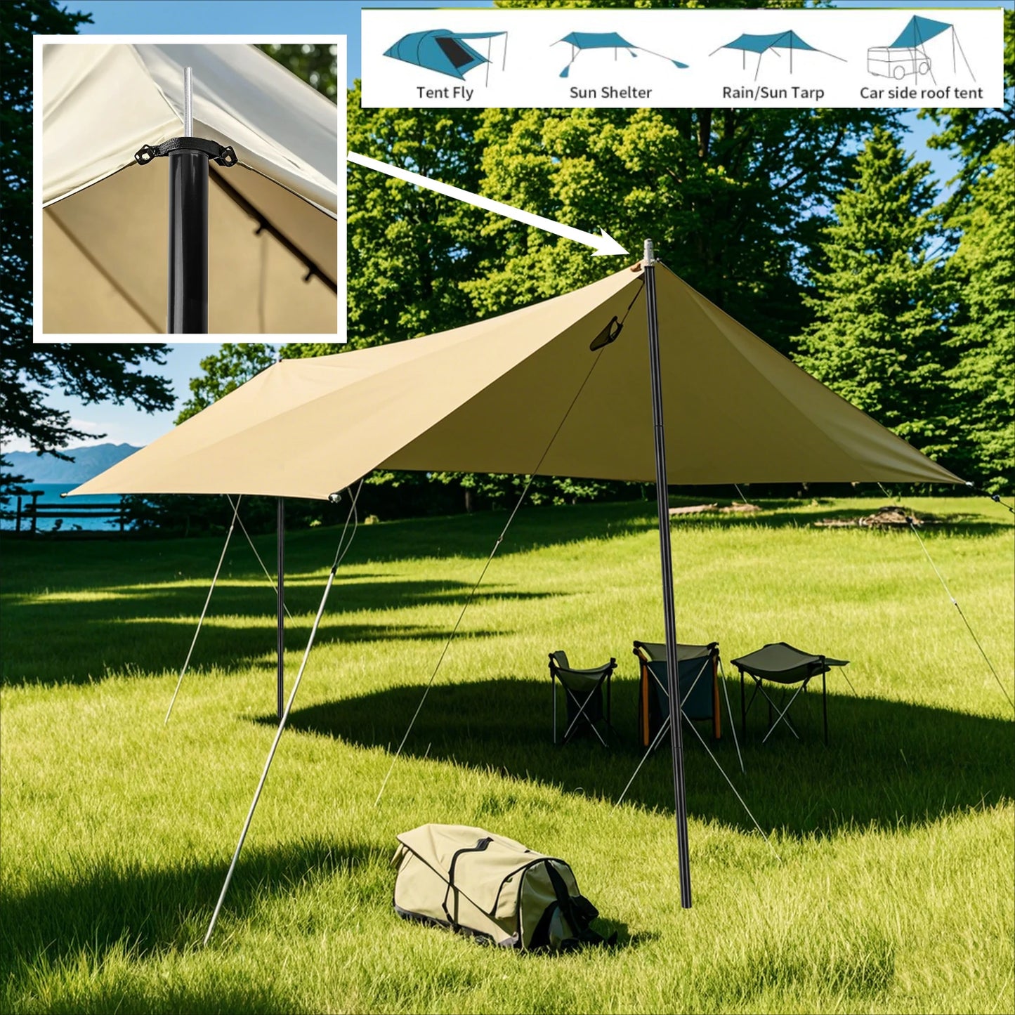 Adjustable Telescopic Tent Poles - Set of 2 Universal Aluminum Camping Awning Poles for Tarp, Sun Sail & Shelter Accessories