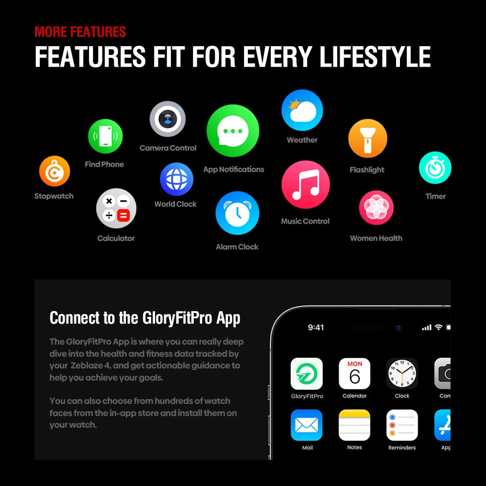 Zeblaze Stratos 4 GPS Smartwatch - 1.43'' AMOLED Screen with Compass, Barometric Altimeter, Flashlight & Voice Calling