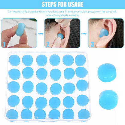 Flexible Silicone Earplugs Set - 30 Pack Reusable Noise Reduction Ear Plugs for Sleep, Swimming, Study & Travel