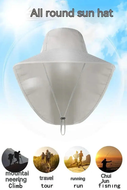 Unisex Wide Brim Safari Hat with Cooling Neck Flap - Sun Protection Baseball Cap for Outdoor Hiking and Fishing