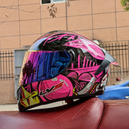 Full Face Racing Motorcycle Helmet - Winter Warm Double Visor Motorbike Sports Helmet LVS-701
