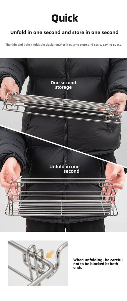 Folding Aluminum Table Extension Rack - IGT Compatible Hanging Mesh Storage Basket with Side Bracket for Outdoor Tables