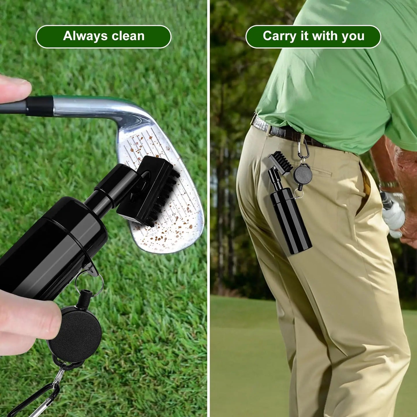 Golf Club Head Cleaning Brush, For U-shaped And V-shaped Grooves With Retractable Buckle