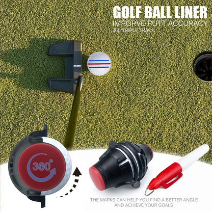360° Rotating Golf Ball Liner Marker Template with Pen - Putting Positioning Tool to Improve Putt Accuracy