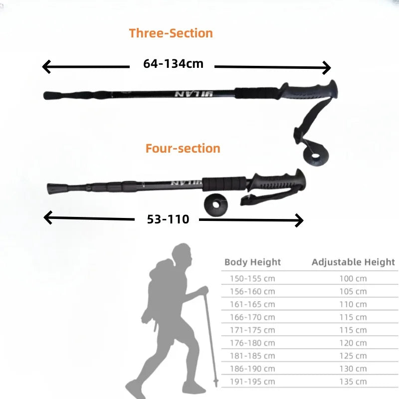 Adjustable Trekking Poles - Lightweight Collapsible Anti-Shock Hiking Sticks for Men and Women