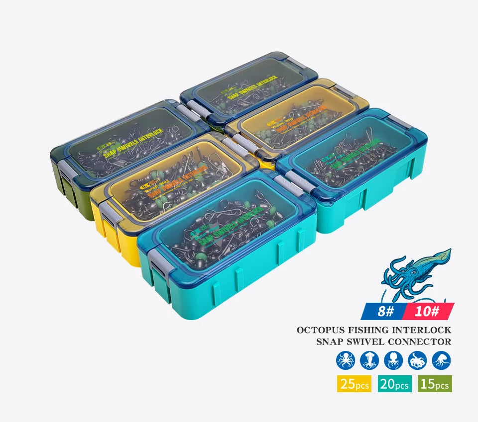 Premium Fishing Swivel Connector Set - Size 8# 10# with Bearing Rolling Swivel & Interlock Snap