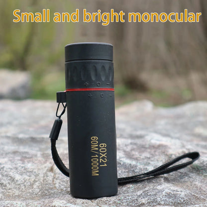 60x21 BAK4 Zoom Monocular Binoculars with Wrist Strap - Mini Portable Telescope for Outdoor Camping & Hunting