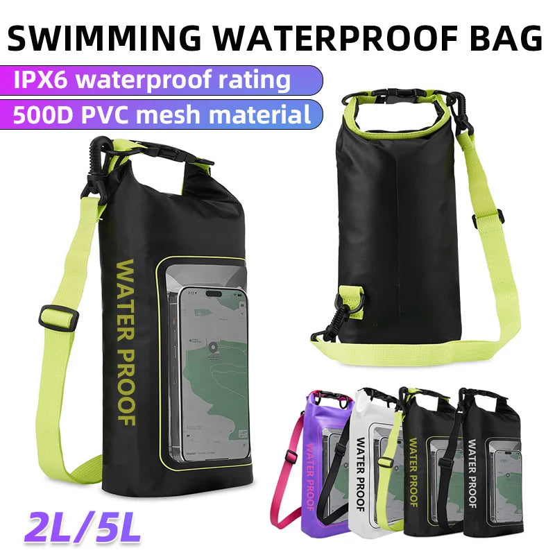 PVC Waterproof Dry Bag 2L - Touch Screen Phone Pouch for Swimming Rafting Surfing Boating - Shoulder Bag