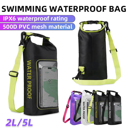 PVC Waterproof Dry Bag 2L - Touch Screen Phone Pouch for Swimming Rafting Surfing Boating - Shoulder Bag