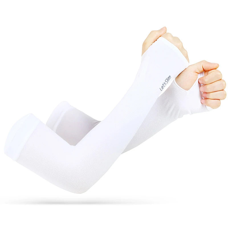 Premium Anti-UV Arm Covers - Unisex Ice Silk Cooling Sleeves with Fingerless Design for Cycling, Driving & Summer Sports