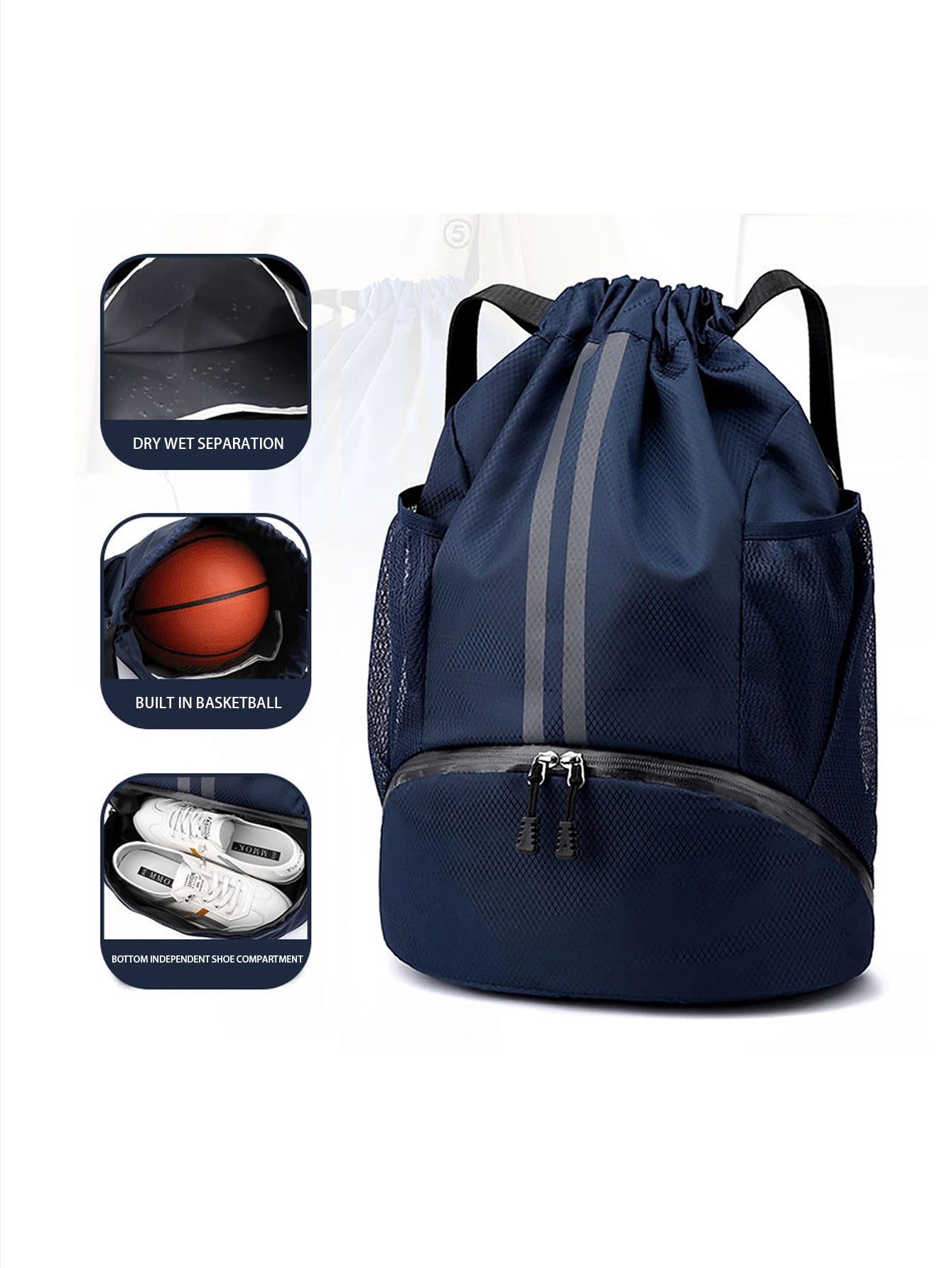 Dry-Wet Separation Sports Backpack - Basketball Swimming Training Bag with Drawstring - Women's Fitness Storage Bag