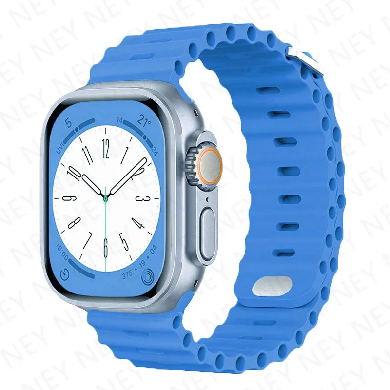 Ocean Strap Silicone Band for Apple Watch - Compatible with Ultra 2, Series 9/8/7/6/5/4/3/SE - All Sizes (49mm, 45mm, 44mm, 42mm, 41mm, 40mm) - Premium Silicone Bracelet Wristband