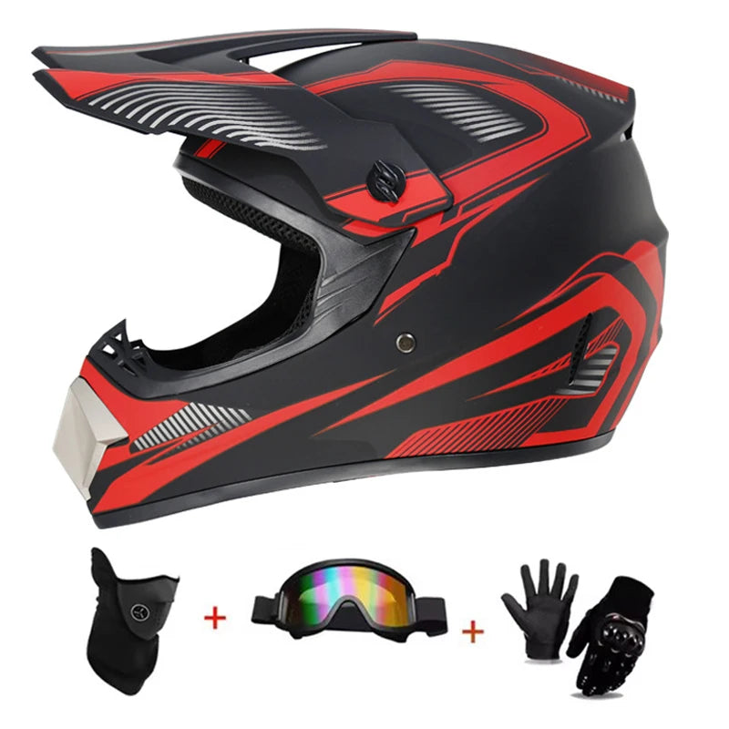 Kids Motocross Helmet Kit - DOT/ECE Certified Full-Face Helmet with Goggles & Gloves (Youth Off-Road Protection Set)