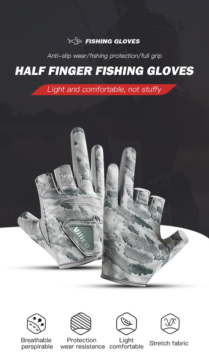 Men's Summer Fishing Gloves - Ice Silk Breathable Three-Finger Cut Design with UV Protection & Anti-Slip Grip (1 Pair)