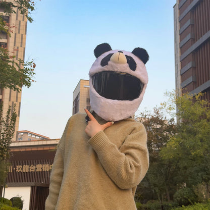 Cartoon Plush Animal Motorcycle Helmet Cover - Fabric Protection Accessory