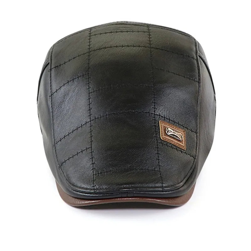 Premium Faux Leather Newsboy Cap - Adjustable Retro Flat Cap for Men
