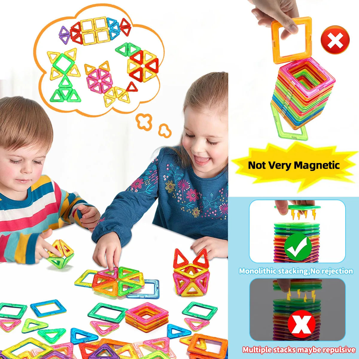 Magnetic Building Blocks Set - Medium Size 60-Piece STEM Construction Toy, Educational DIY Magnet Tiles for Learning & Creative Play