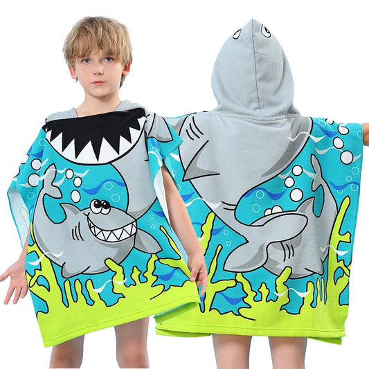 Kids Hooded Beach Towel Poncho with Cartoon Animal Design - Soft Microfiber for Swimming & Water Sports (Ages 3-8)