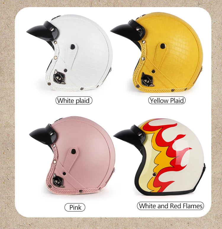 Retro Open Face 3/4 Motorcycle Helmet - Classic PU Leather Chopper & Bicycle Helmet (Vintage Style)