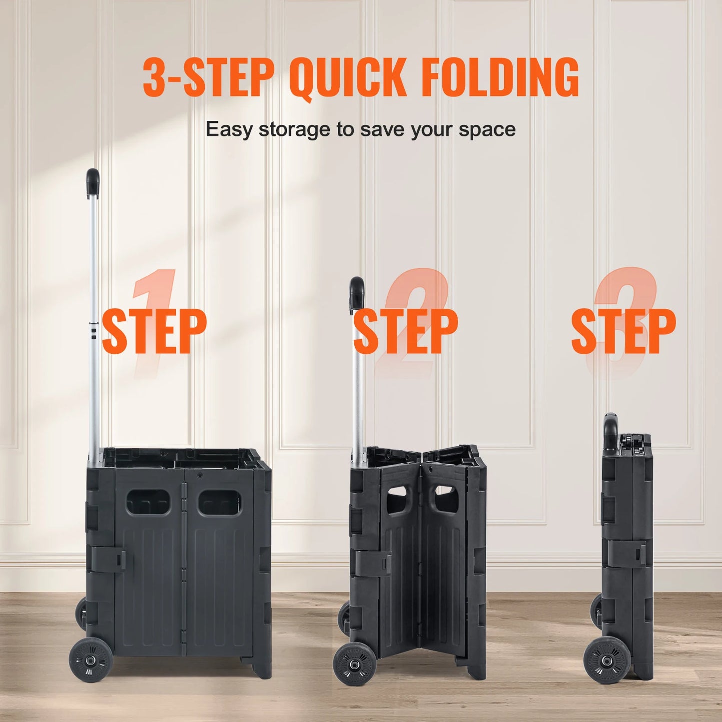 SucceBuy Foldable Utility Cart - Portable Shopping Crate with Telescopic Handle & Wheels for Travel, Office & Garden