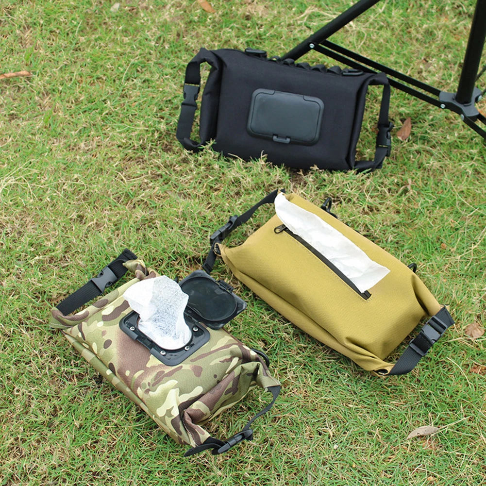 Canvas Wet Wipes Dispenser - Hanging Storage Box for Paper Towels and Wet Tissues - Outdoor Camping Accessories