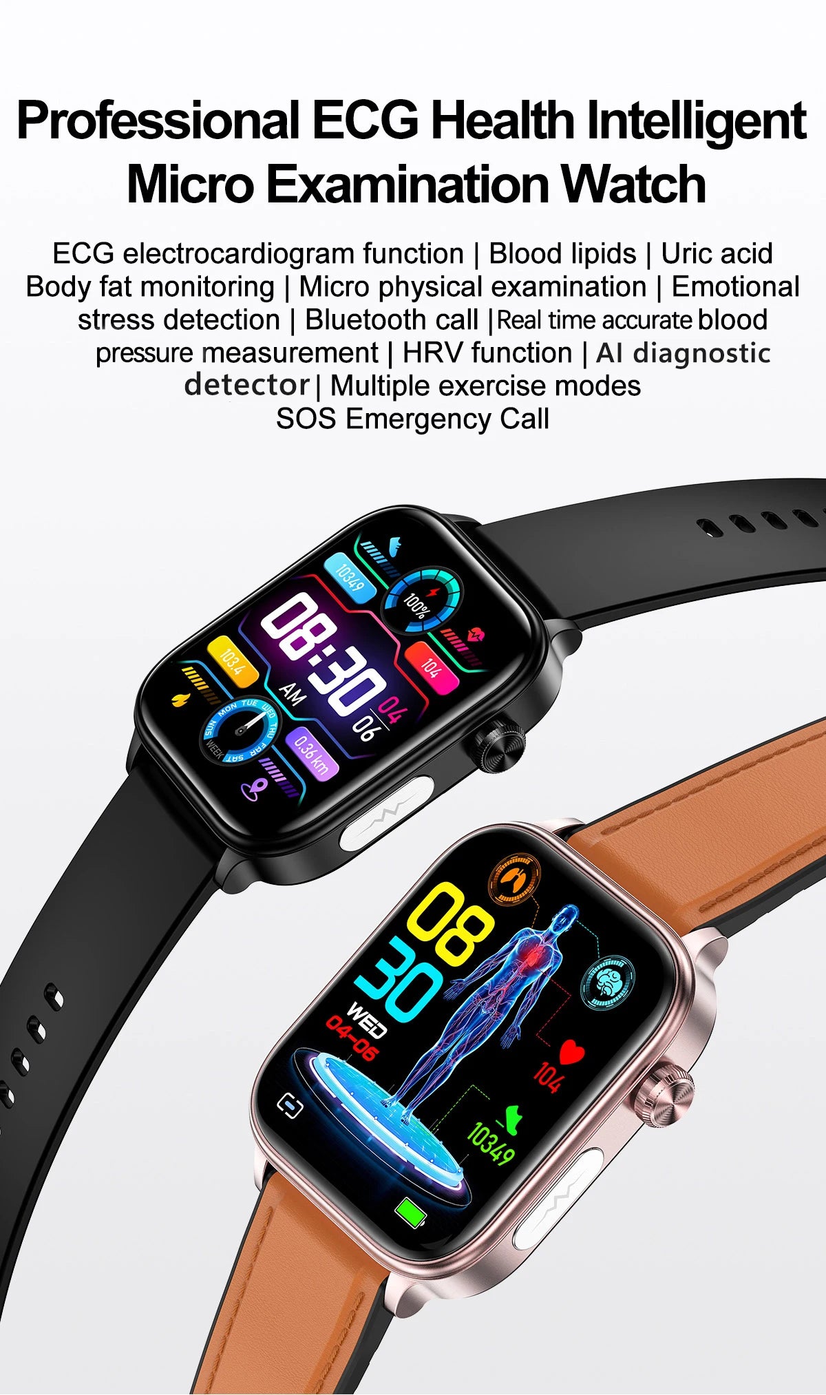 Advanced Health Monitoring Smart Watch - ECG+PPG, Blood Pressure, Heart Rate, 1.96" AMOLED Display, 100+ Sports Modes (Men & Women)