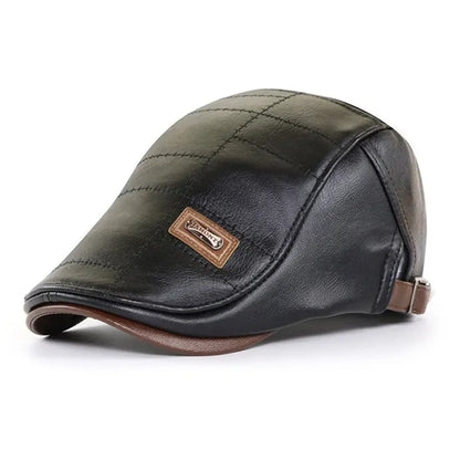 Premium Faux Leather Newsboy Cap - Adjustable Retro Flat Cap for Men