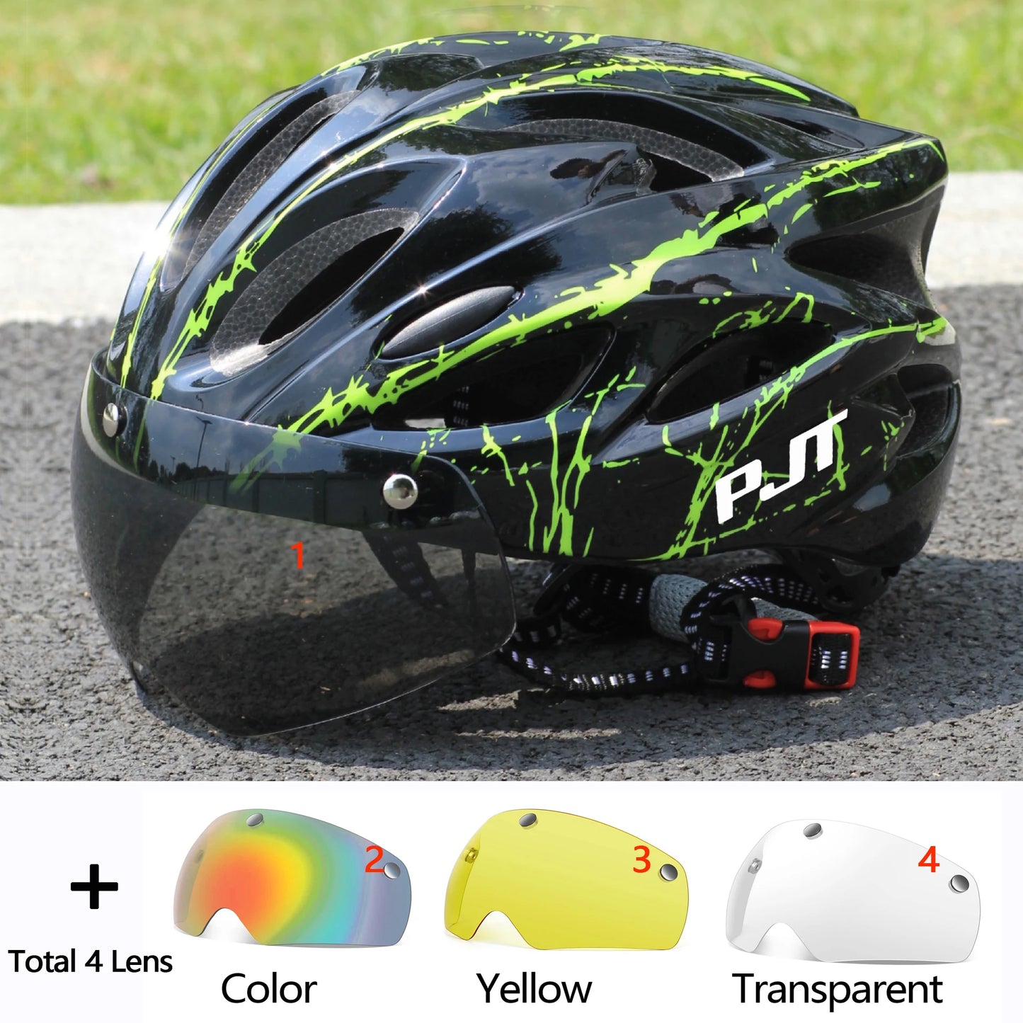 PJT Ultra-Light Cycling Helmet with Magnetic Goggles - PC Shell & EPS Foam Construction, MTB Bike Helmet