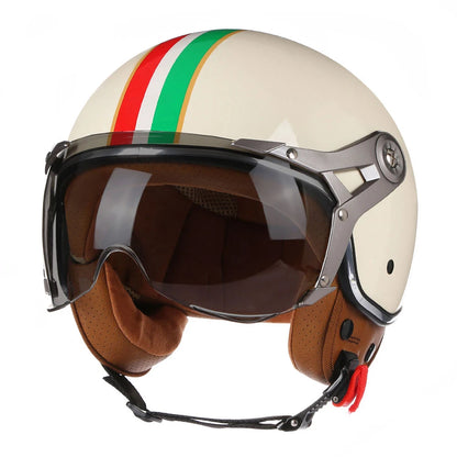 Retro 3/4 Open Face Motorcycle Helmet - Jet Style with Visor for Motorbike & Scooter Riding