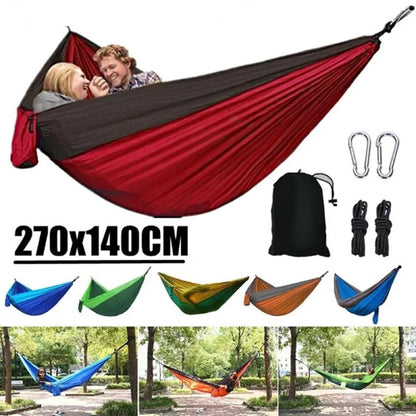 Portable Nylon Camping Hammock - High Strength Parachute Fabric Hanging Bed for Single Person Outdoor Use