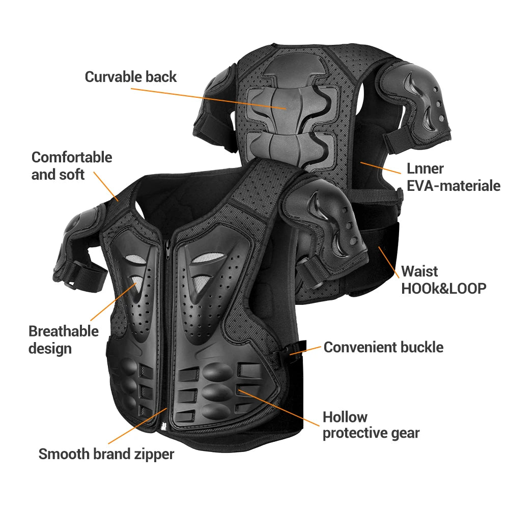 Kids Full Body Motorcycle Armor Set - Protective Vest Jacket with Kneepads for Motocross Riding