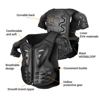 Kids Full Body Motorcycle Armor Set - Protective Vest Jacket with Kneepads for Motocross Riding
