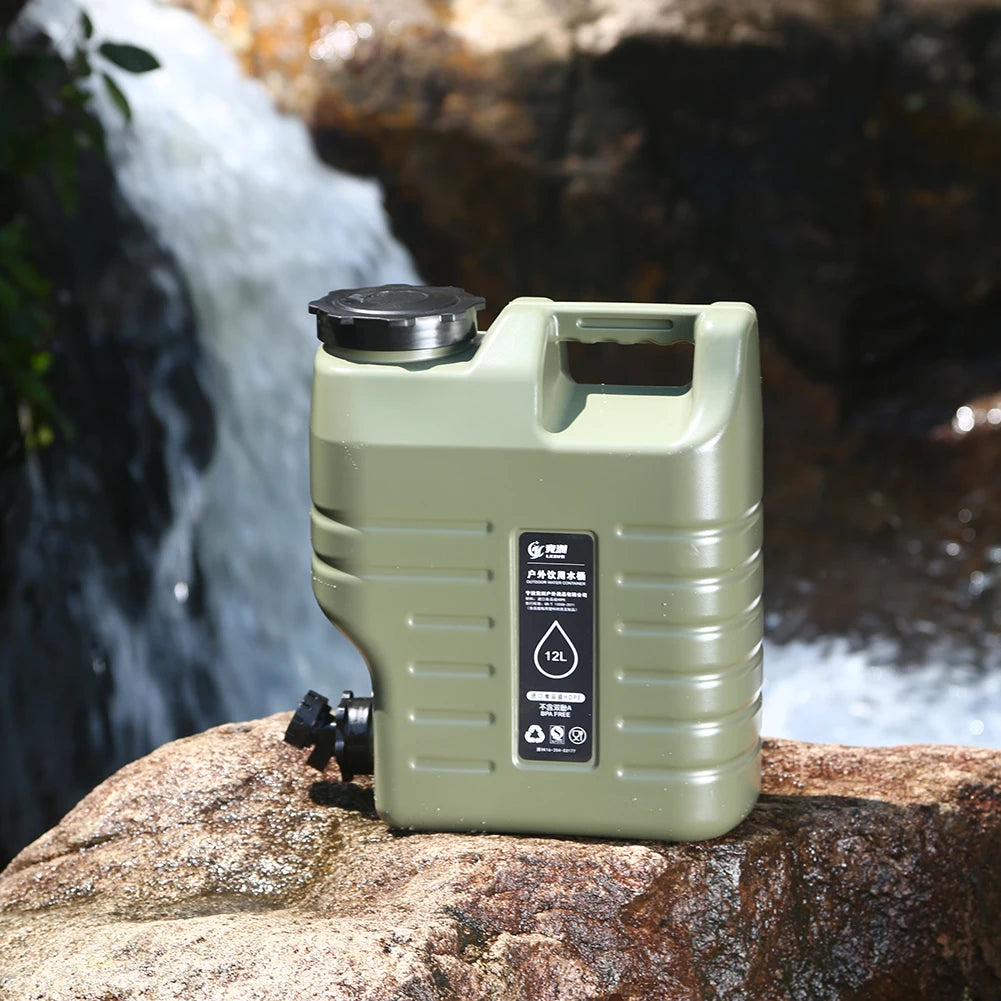Portable Water Container 12L (3.2 Gallon) - BPA-Free Food-Grade PE Bucket for Camping, Hiking & Emergency Storage