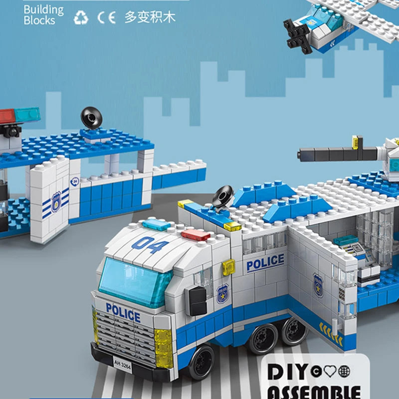 6-in-1 Emergency Vehicle Building Blocks Set - Police, Fire Truck & Construction Models (Compatible Building Bricks)