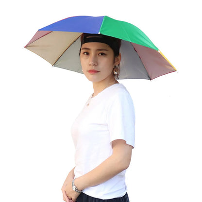 Foldable Umbrella Hat - Waterproof Hands-Free Rain & Sun Protection for Fishing, Camping & Beach (55-95CM Adjustable)